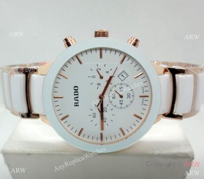 Replica Rado Diamaster 2-Tone Rose Gold Rado White Ceramic Mens Watch